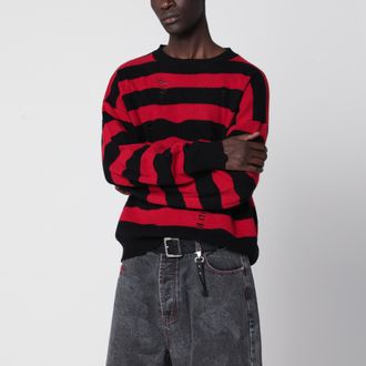 Dagger Maglione a righe nero/rosso con dettagli distressed