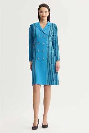Ming Wang A-Line Faux Double Breasted Knit Dress in Tranquil Blue at Nordstrom, Size X-Small