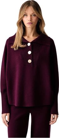 Joseph Ribkoff Trui met sjaalkraag - Dames - V-hals truien - Paars - XS - Polyester - Truien & Vesten
