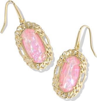 Kendra Scott Dani Figaro Frame Drop Womens Earrings Earring Gold Pink Iridescent Mother Of Pearl, Brass