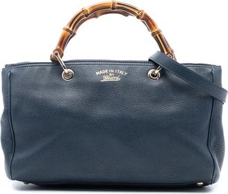 Gucci 2016-2025 Medium Calfskin Bamboo Shopper satchel - Blu