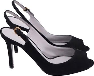 Sergio Rossi Slingback Sandals Heels in Black Suede