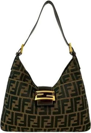 Fendi Pre-owned Shoulder Bags, female, Brown, Size: ONE SIZE Pre-owned Canvas Shoulder Bag