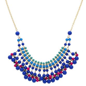 Olivia Welles Beaded Fringe Bib Necklace in Gold /Blue at Nordstrom Rack
