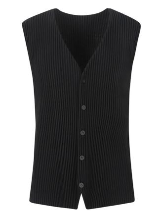 Homme Pliss&eacute; Issey Miyake pleated button gilet - Black