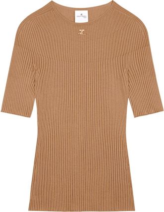 Courr&egrave;ges Solar ribbed sweater - women - Wool/Cotton - L - Brown