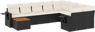 vidaXL Set De Sof&aacute;s De Jard&iacute;n 10 Pzas Cojines Rat&aacute;n Sint&eacute;tico Negro Vidaxl