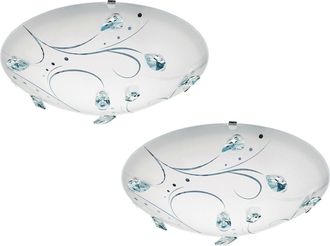 Loops 2 PACK Wall Flush Ceiling Light White Steel Shade White Glass/Crystals LED 16W