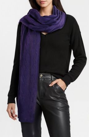 Portolano Cashmere Cable Knit Scarf in Wild Plum at Nordstrom Rack