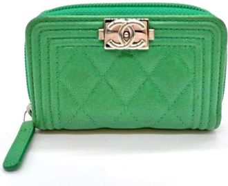 Chanel Green Grained Calfskin Coin Purse/Coin Case (Pre-Owned)