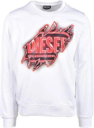 Diesel White Graphic Cotton Sweatshirt
