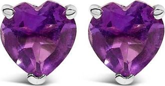 House of Brilliance 14K Gold 5MM Heart Cut Gemstone Solitaire Stud Earrings in Purple Amethyst | White at Nordstrom