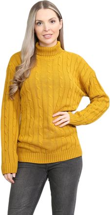 Janisramone Polo High Neck Jumpers for Women UK, Cable Knitted Long Sleeve Ladies Jumpers, Casual Pullover Winter Turtle Neck Tops for Women Size 8-95 Mustard