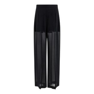 Alberta Ferretti Wide Trousers, female, Black, S, Black Silk Palazzo Trousers Sheer Panel