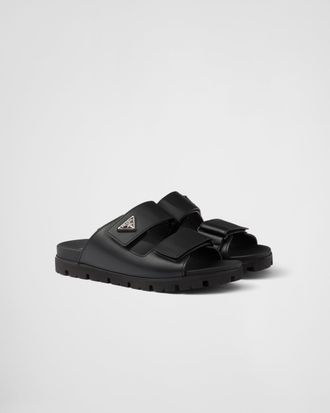 Prada Leather Strap Sandals, Man, Black, Size 8,5