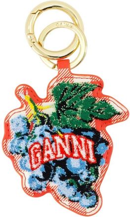 Ganni Womens Grape Keyring Leather Red Calfskin Accessories Keychains