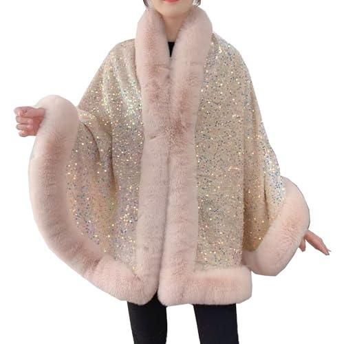 Generic Châle en fausse fourrure à paillettes pour femme, élégant