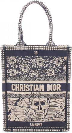 Dior Beige Navy Canvas Handbag Tote Bag (Pre-Owned)