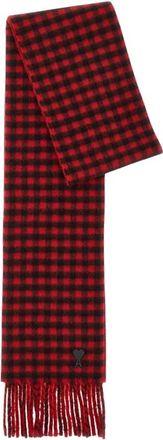 Ami Klassieke Geruite Wollen Sjaal - Dames - Wintersjaals - Rood - ONE Size - Wol - Accessoires