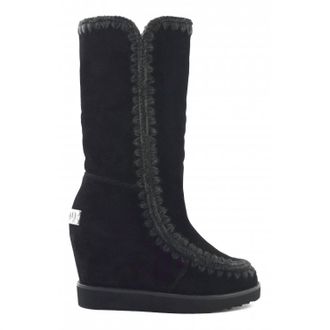 Mou Womens French Toe Wedge Tall Boots In Black