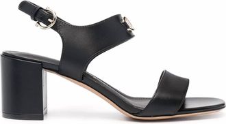 Ferragamo Womens Gancini-Plaque Leather Sandals In Black