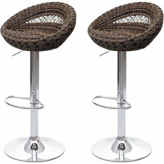 Hhg Juego De 2 Taburetes De Bar Hhg-058, Taburete De Bar Taburete Giratorio, Interior/exterior Poly Rattan Certificado Mvg Cromado
