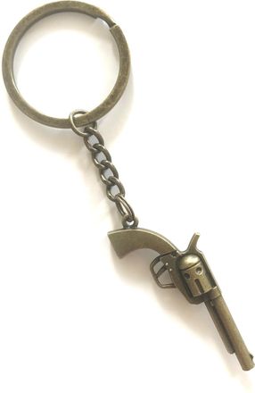 Generic KEYRING - Revolver - Antique Bronze Plated. Large 35mm Wide Split Ring. Key Ring. Pistol