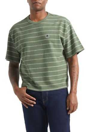 Brixton Boxy Shield Stripe Piqu&eacute; T-Shirt in Dark Olive/Whitecap at Nordstrom, Size Large