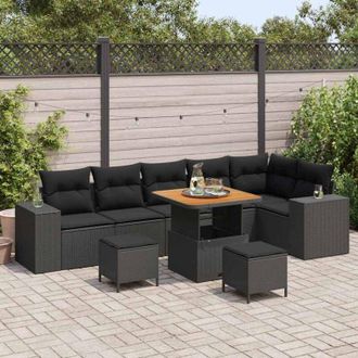 vidaXL Conjunto De Sof&aacute; De Jard&iacute;n 9 Pcs Negro Rat&aacute;n Sint&eacute;tico Vidaxl