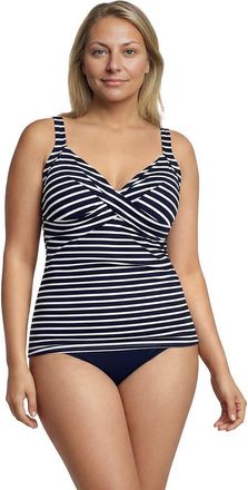 Lands End Plus Size DDD-Cup Tulip Hem Tankini Top in Deep Sea/white Media Stripes at Nordstrom, Size 20W
