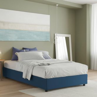 Dmora Dmora - Cama Matrimonial Daajj, Cama Contenedor Con Revestimiento De Tela, 100% Made In Italy, Apertura Frontal, Con Colch&oacute;n 140x190 Cm Incluido, Azul