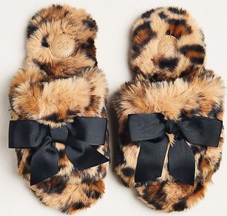 Maeve Faux Fur Open-Toe Bow Slippers