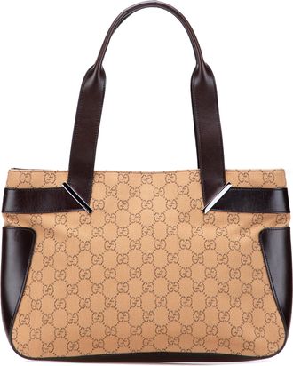 Gucci Pre-owned Womens Gg Monogram Tote Canvas Leather - Tan Textile - One Size