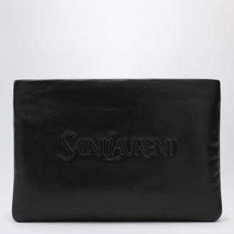 Saint Laurent Black padded leather clutch bag with logo