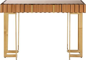 Premier Housewares Interiors by Premier Reflective Gold Console Table with Drawer, Modern Mirrored Console Table, Gold Metal and Glass Console Table