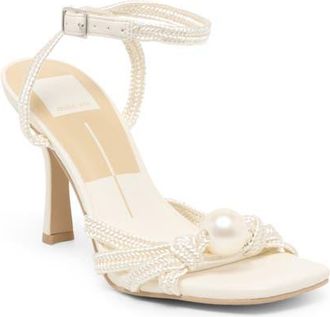 Dolce Vita Helle Faux Pearl Ankle Strap Sandal in True White Satin at Nordstrom, Size 9.5