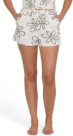 Billabong Wanderer Floral Drawstring Shorts in White Cap at Nordstrom, Size X-Small