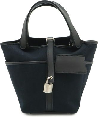 Herm&egrave;s Picotin Black Swift Leather Handbag Tote Bag (Pre-Owned)