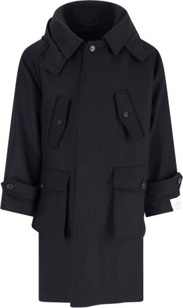 Caruso Foscari Black Hooded Wool Coat