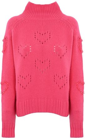 MC2 Saint Barth Roze wollen trui met hartdetails - Dames - Coltruien - Roze - L - Wol - Truien & Vesten