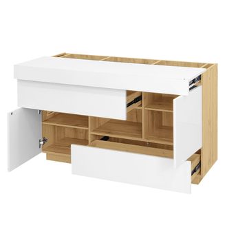 STILVORA Aparador Con 2 Puertas, 2 Cajones Y 1 Hueco Abierto, Led 16 Colores Por App, Blanco Brillante Y Efecto Madera, 120&times;37&times;76,5 Cm