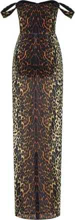 Alex Perry Womens Column Dress Brown Leopard-Print Mesh Nylon