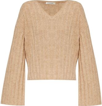 By Malene Birger v-neck chunky-ribbed jumper - women - Polyamide/Mohair/Wool - S - Neutrals