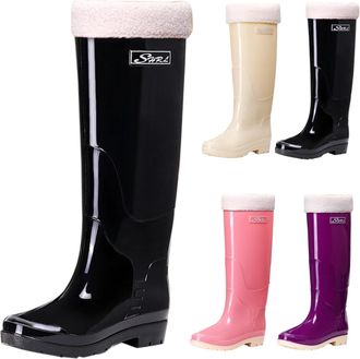 Generic Womens Wellies Knee High Boots with Plush Lined Winter Warm Wellington Short Mid Calf Garden Boots Waterproof Anti-Slip Sole Durable Rainshoes for Out