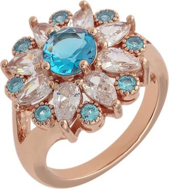 Bertha Sunglasses Juliet Collection Womens 18k RG Plated Light Blue Floral Statement Fashion Ring Size 9