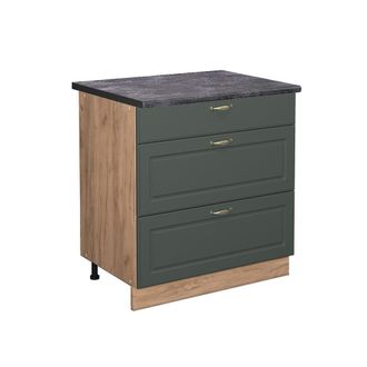 Vicco Mueble Bajo De Cocina Fame-line, Verde Dorado Casa De Campo, 80 Cm Con 3 Cajones, Et Antracita