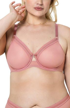 Curvy Couture Sheer Mesh Underwire Unlined Bra in Sun Kissed Coral at Nordstrom, Size 46Ddd