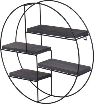 Hhg [nunca Usado] Estante De Pared Hhg-612, Estante Colgante Estante Flotante, 4 Estantes Metal Madera Maciza Industrial 45x45x11cm, Gris Oscuro