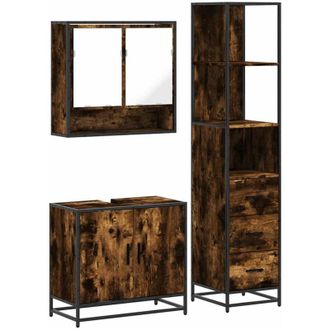 vidaXL Set De Muebles Ba&ntilde;o 3 Pzas Madera Contrachapada Roble Ahumado Vidaxl