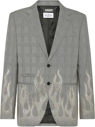 Philipp Plein English Check Blazer LS Strass Flame - Heren - Blazers - Zwart - 4XL - Polyester - Jassen